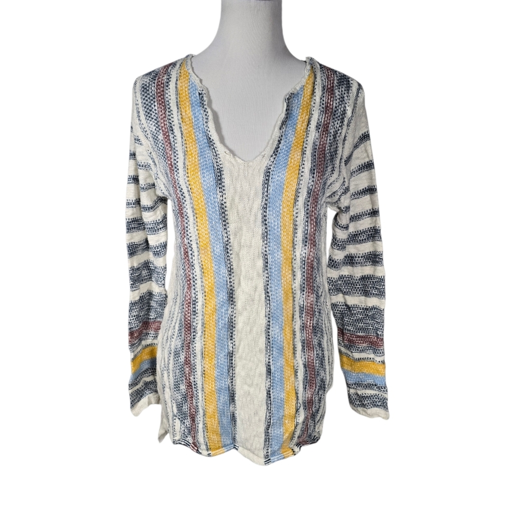 Kela Large V-Neck Boho Long Sleeve Knit Pullover Sweater